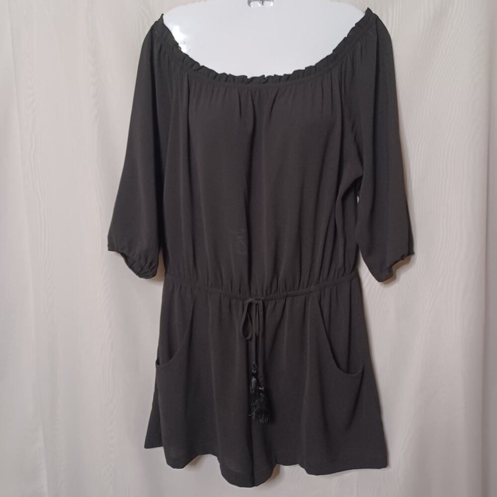 Abbeline Black Off Shoulder Romper with Elastic Waist. Size L